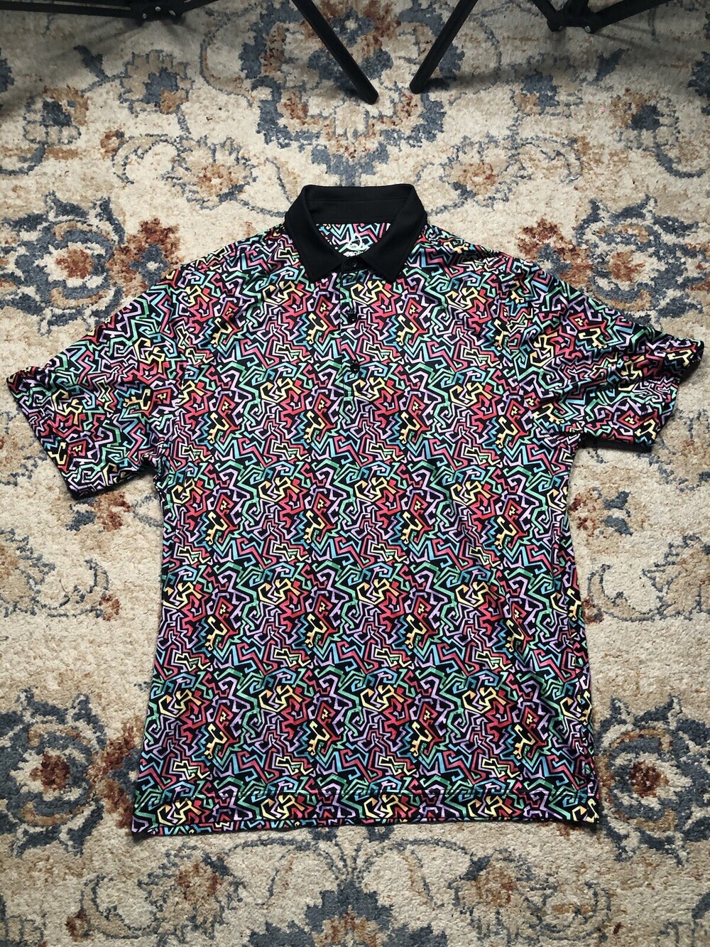 Deolax Golf Polo All Over Geometric Print Color Splatter Large Mens